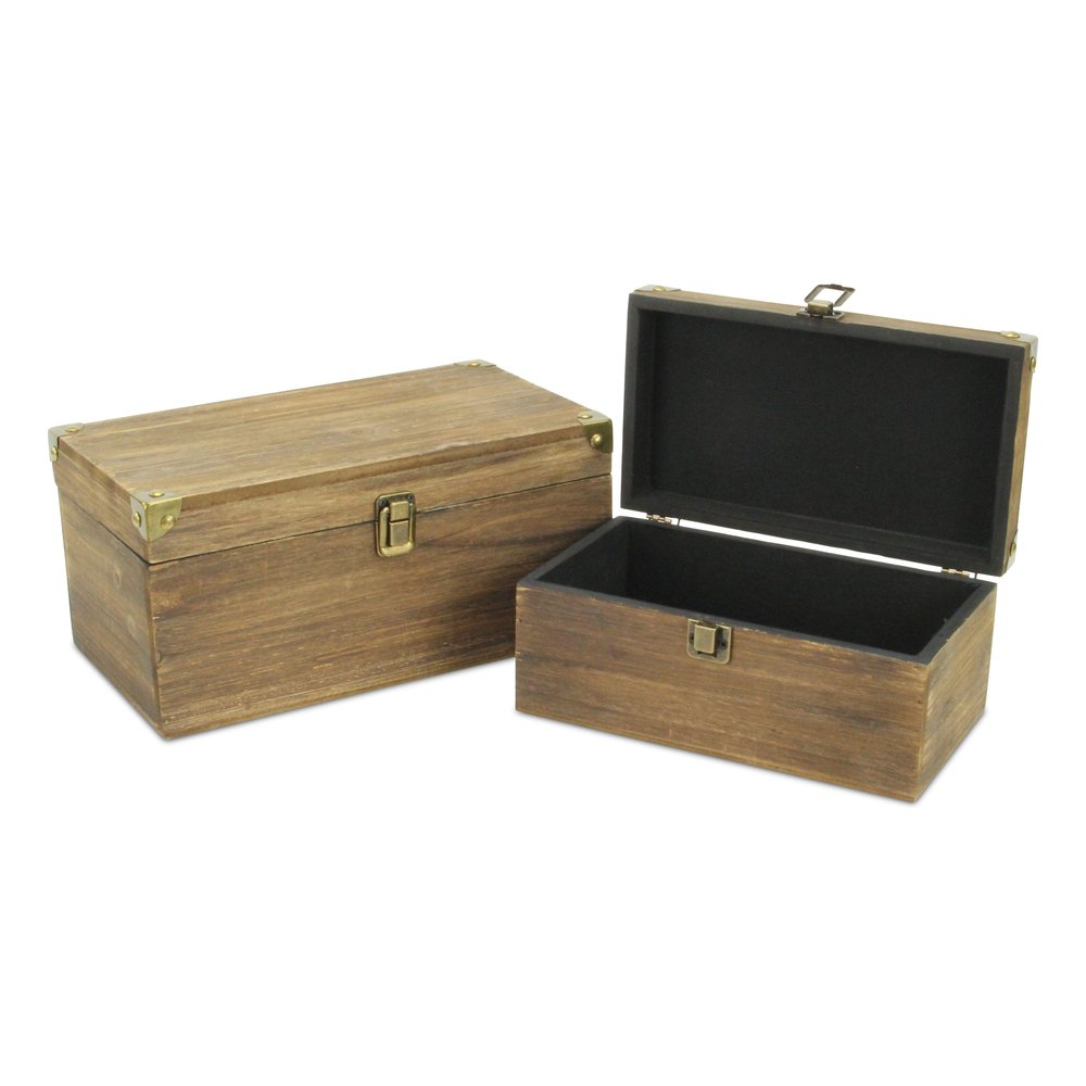 Set of Two Natural Nesting Wood And Metal Organizing Box With Lid HomeRoots