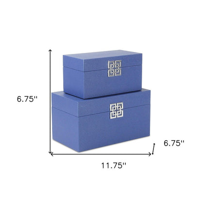 Set of Two Navy Blue Nesting Wood And Shagreen Organizing Box With Lid HomeRoots