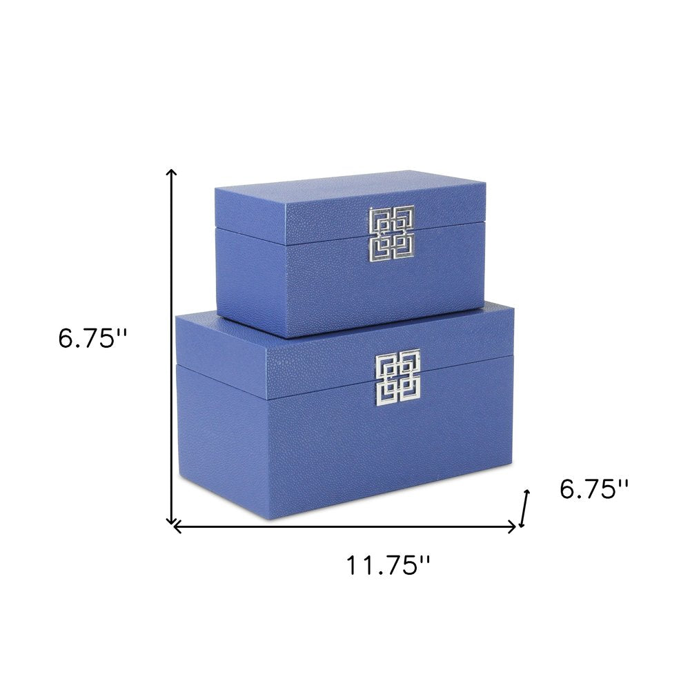 Set of Two Navy Blue Nesting Wood And Shagreen Organizing Box With Lid HomeRoots