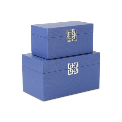 Set of Two Navy Blue Nesting Wood And Shagreen Organizing Box With Lid HomeRoots