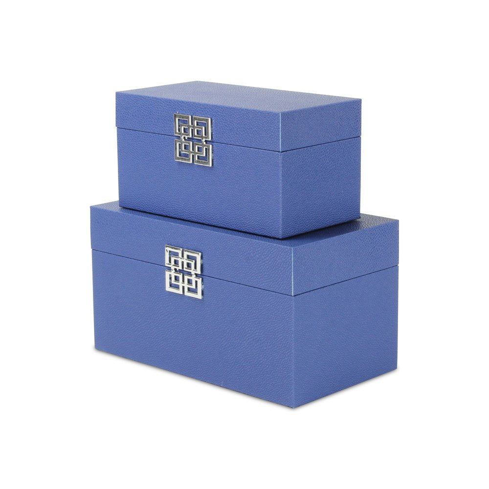 Set of Two Navy Blue Nesting Wood And Shagreen Organizing Box With Lid HomeRoots