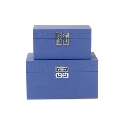 Set of Two Navy Blue Nesting Wood And Shagreen Organizing Box With Lid HomeRoots
