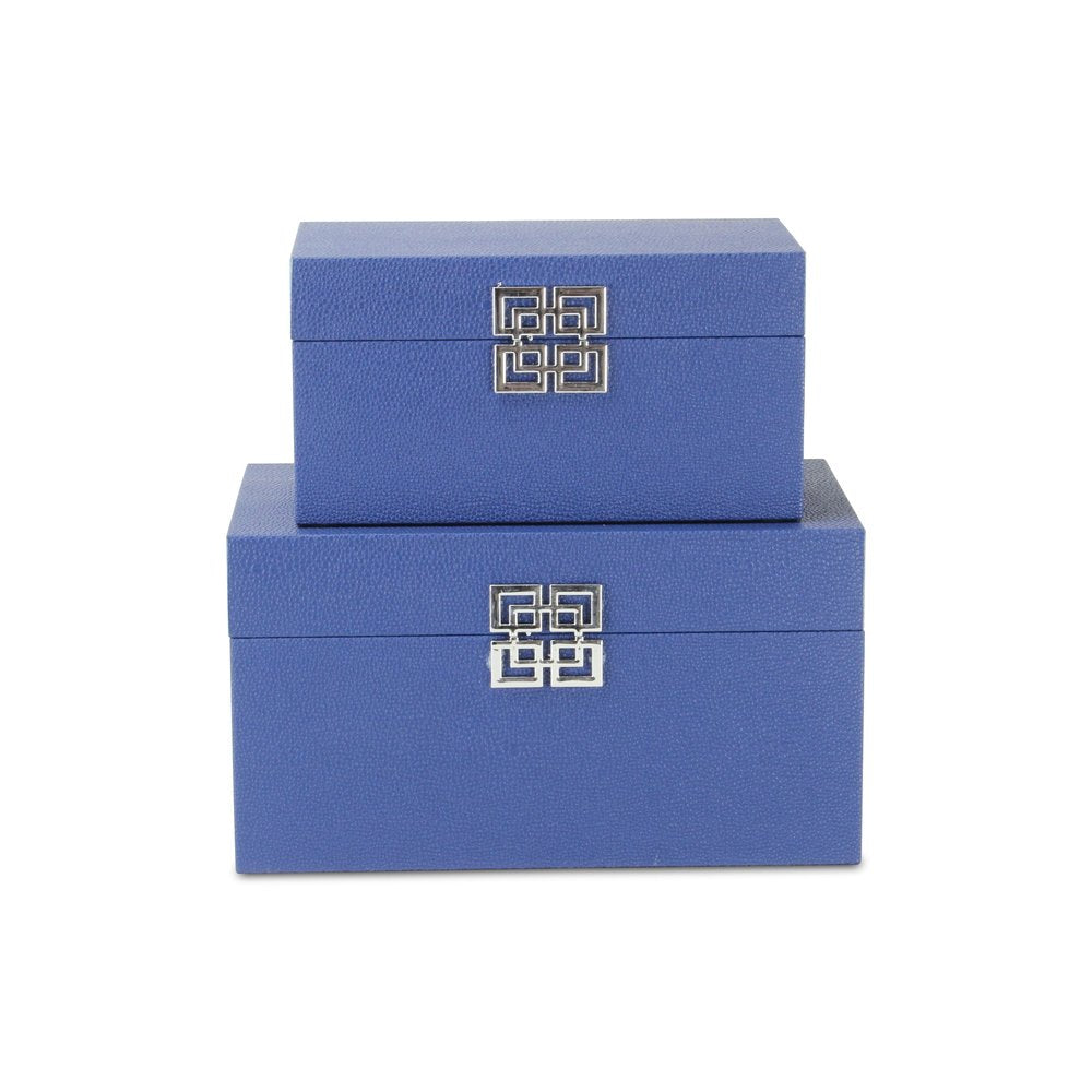 Set of Two Navy Blue Nesting Wood And Shagreen Organizing Box With Lid HomeRoots