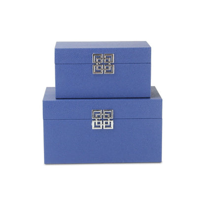 Set of Two Navy Blue Nesting Wood And Shagreen Organizing Box With Lid HomeRoots