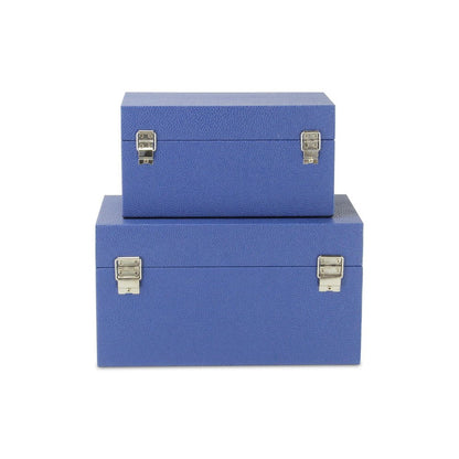 Set of Two Navy Blue Nesting Wood And Shagreen Organizing Box With Lid HomeRoots