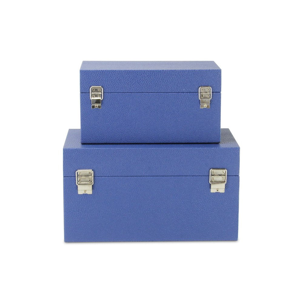 Set of Two Navy Blue Nesting Wood And Shagreen Organizing Box With Lid HomeRoots