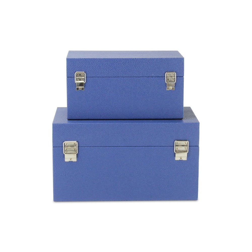 Set of Two Navy Blue Nesting Wood And Shagreen Organizing Box With Lid HomeRoots