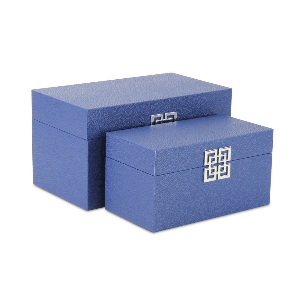 Set of Two Navy Blue Nesting Wood And Shagreen Organizing Box With Lid HomeRoots