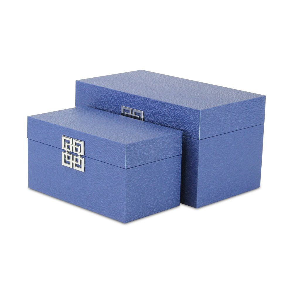 Set of Two Navy Blue Nesting Wood And Shagreen Organizing Box With Lid HomeRoots