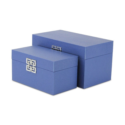 Set of Two Navy Blue Nesting Wood And Shagreen Organizing Box With Lid HomeRoots
