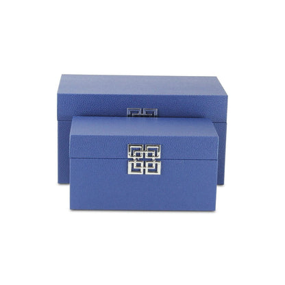 Set of Two Navy Blue Nesting Wood And Shagreen Organizing Box With Lid HomeRoots