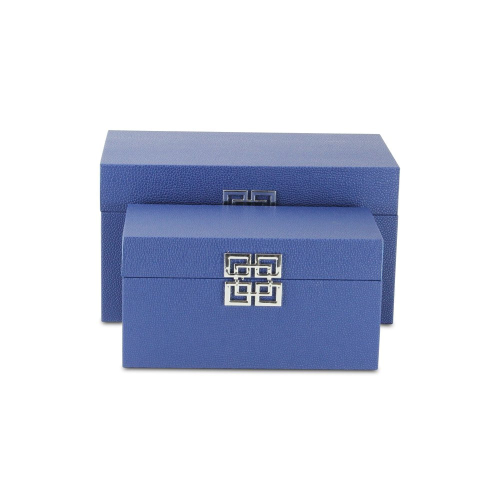 Set of Two Navy Blue Nesting Wood And Shagreen Organizing Box With Lid HomeRoots
