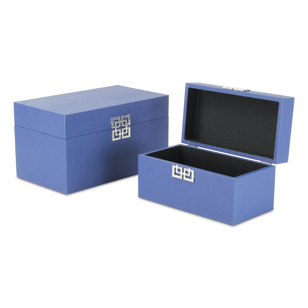 Set of Two Navy Blue Nesting Wood And Shagreen Organizing Box With Lid HomeRoots