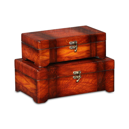 Set of Two Brown Nesting Wood Organizing Box With Lid HomeRoots