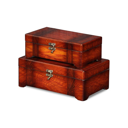Set of Two Brown Nesting Wood Organizing Box With Lid HomeRoots