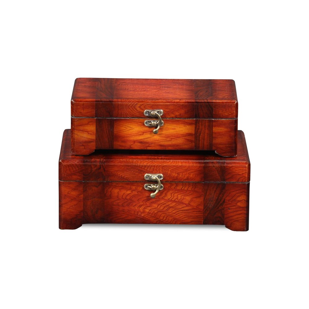 Set of Two Brown Nesting Wood Organizing Box With Lid HomeRoots