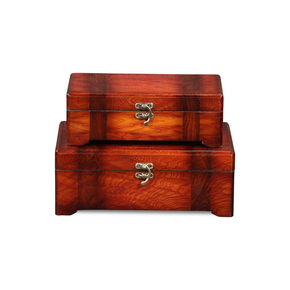 Set of Two Brown Nesting Wood Organizing Box With Lid HomeRoots
