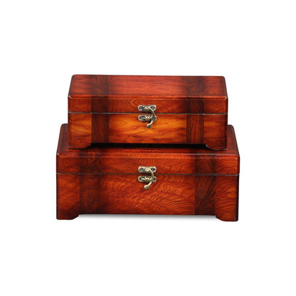Set of Two Brown Nesting Wood Organizing Box With Lid HomeRoots
