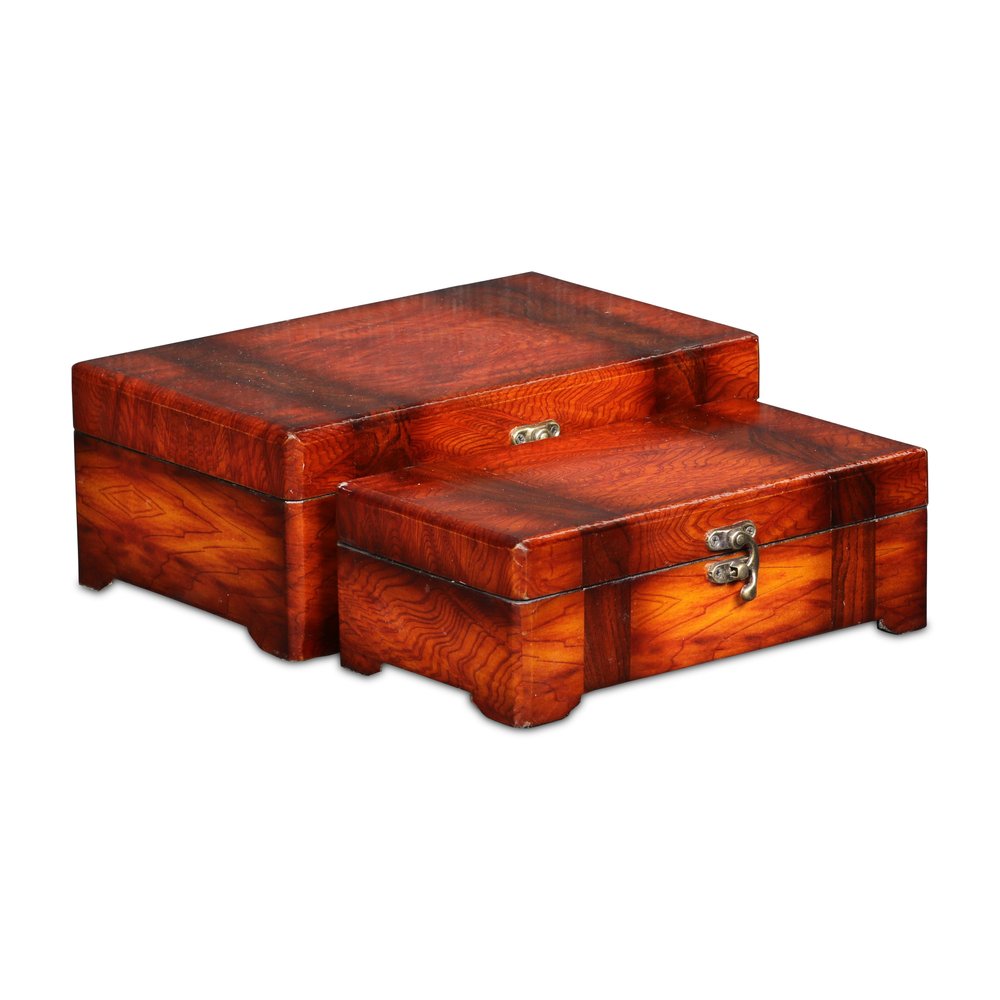 Set of Two Brown Nesting Wood Organizing Box With Lid HomeRoots