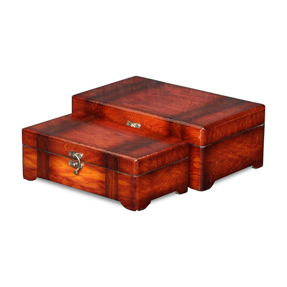 Set of Two Brown Nesting Wood Organizing Box With Lid HomeRoots