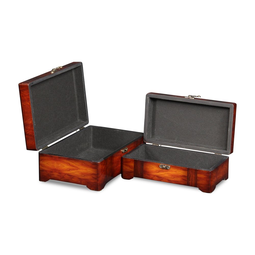 Set of Two Brown Nesting Wood Organizing Box With Lid HomeRoots