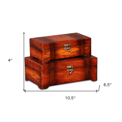 Set of Two Brown Nesting Wood Organizing Box With Lid HomeRoots