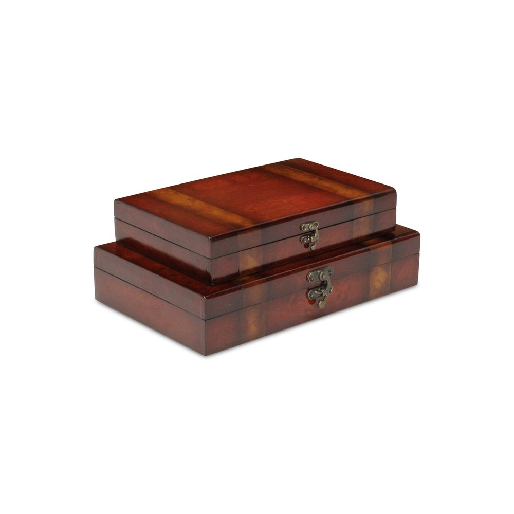 Set of Two Brown Nesting Wood Organizing Box With Lid HomeRoots