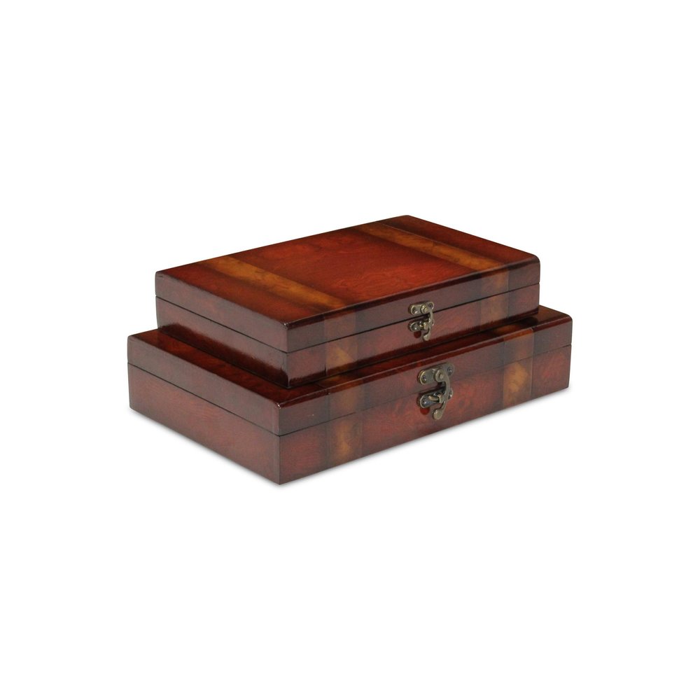 Set of Two Brown Nesting Wood Organizing Box With Lid HomeRoots
