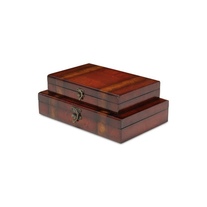 Set of Two Brown Nesting Wood Organizing Box With Lid HomeRoots