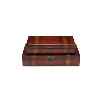 Set of Two Brown Nesting Wood Organizing Box With Lid HomeRoots