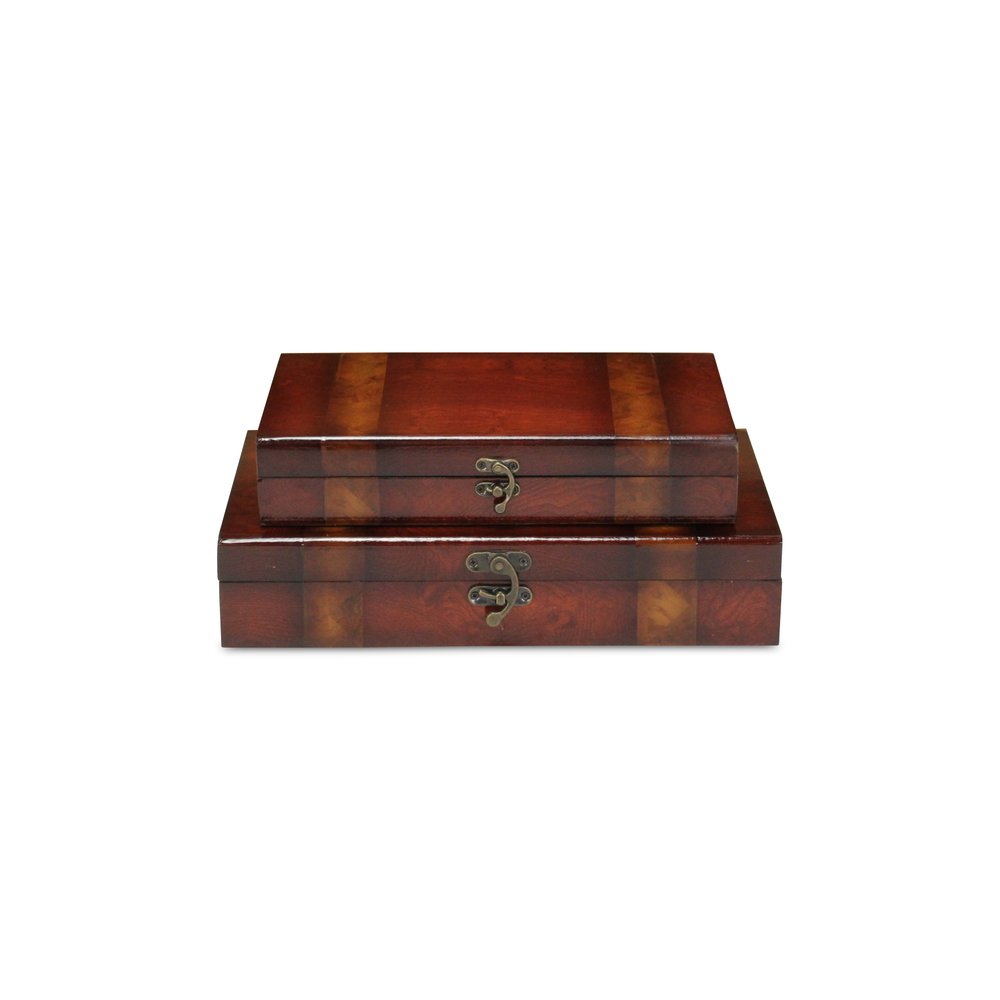 Set of Two Brown Nesting Wood Organizing Box With Lid HomeRoots