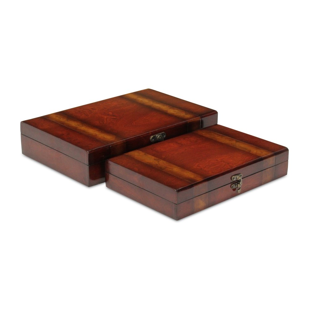 Set of Two Brown Nesting Wood Organizing Box With Lid HomeRoots