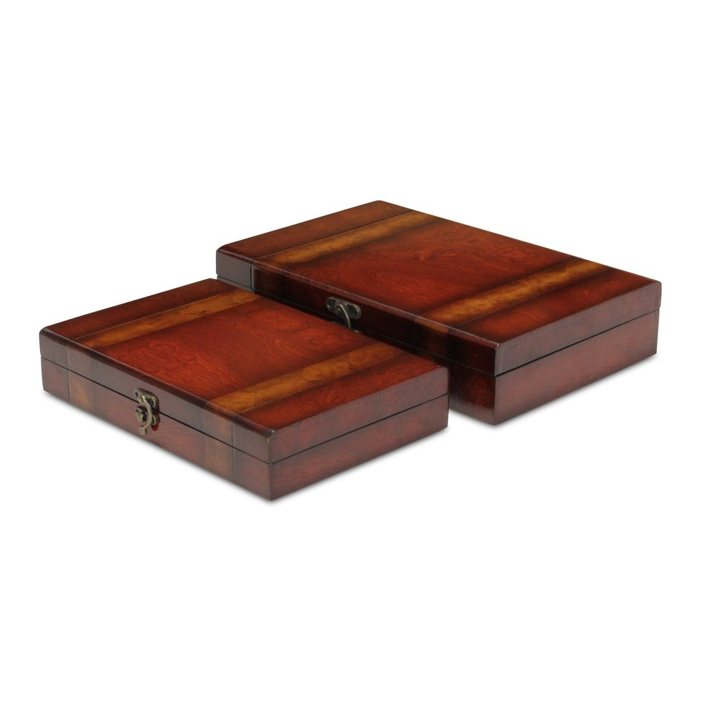 Set of Two Brown Nesting Wood Organizing Box With Lid HomeRoots