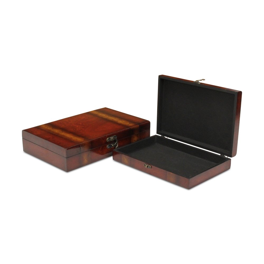 Set of Two Brown Nesting Wood Organizing Box With Lid HomeRoots