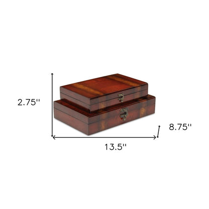 Set of Two Brown Nesting Wood Organizing Box With Lid HomeRoots