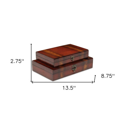 Set of Two Brown Nesting Wood Organizing Box With Lid HomeRoots