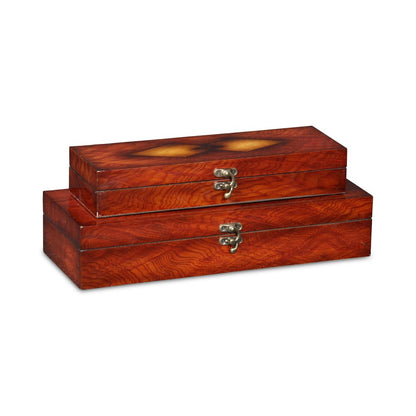 Set of Two Brown Nesting Wood Organizing Box With Lid HomeRoots