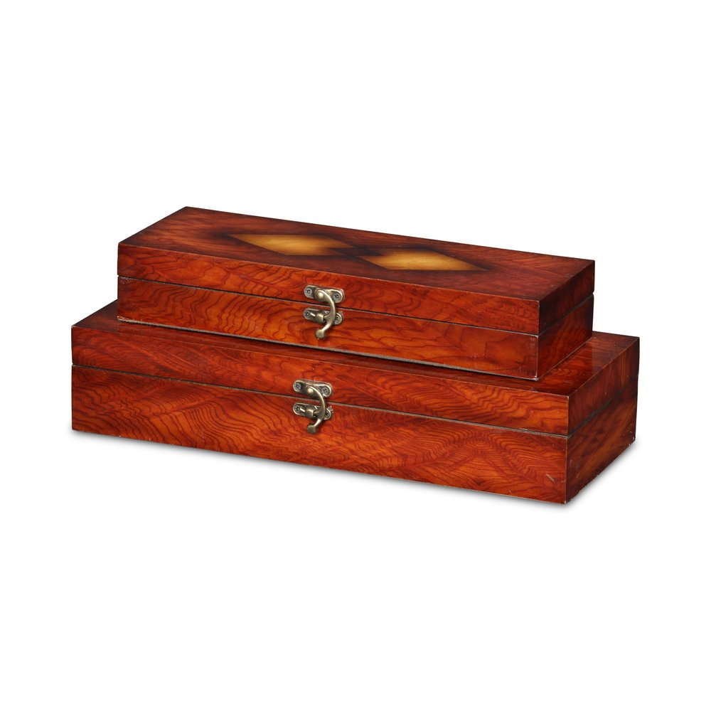 Set of Two Brown Nesting Wood Organizing Box With Lid HomeRoots