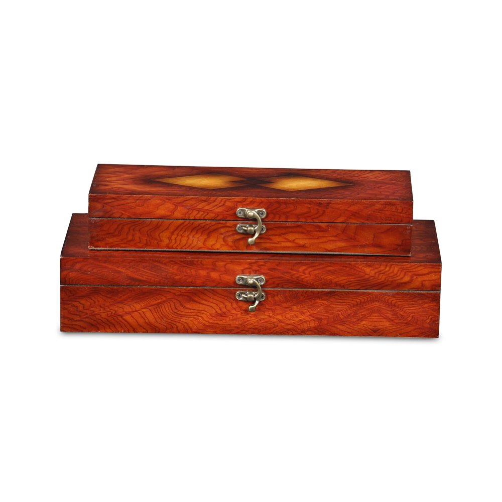Set of Two Brown Nesting Wood Organizing Box With Lid HomeRoots