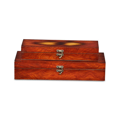 Set of Two Brown Nesting Wood Organizing Box With Lid HomeRoots