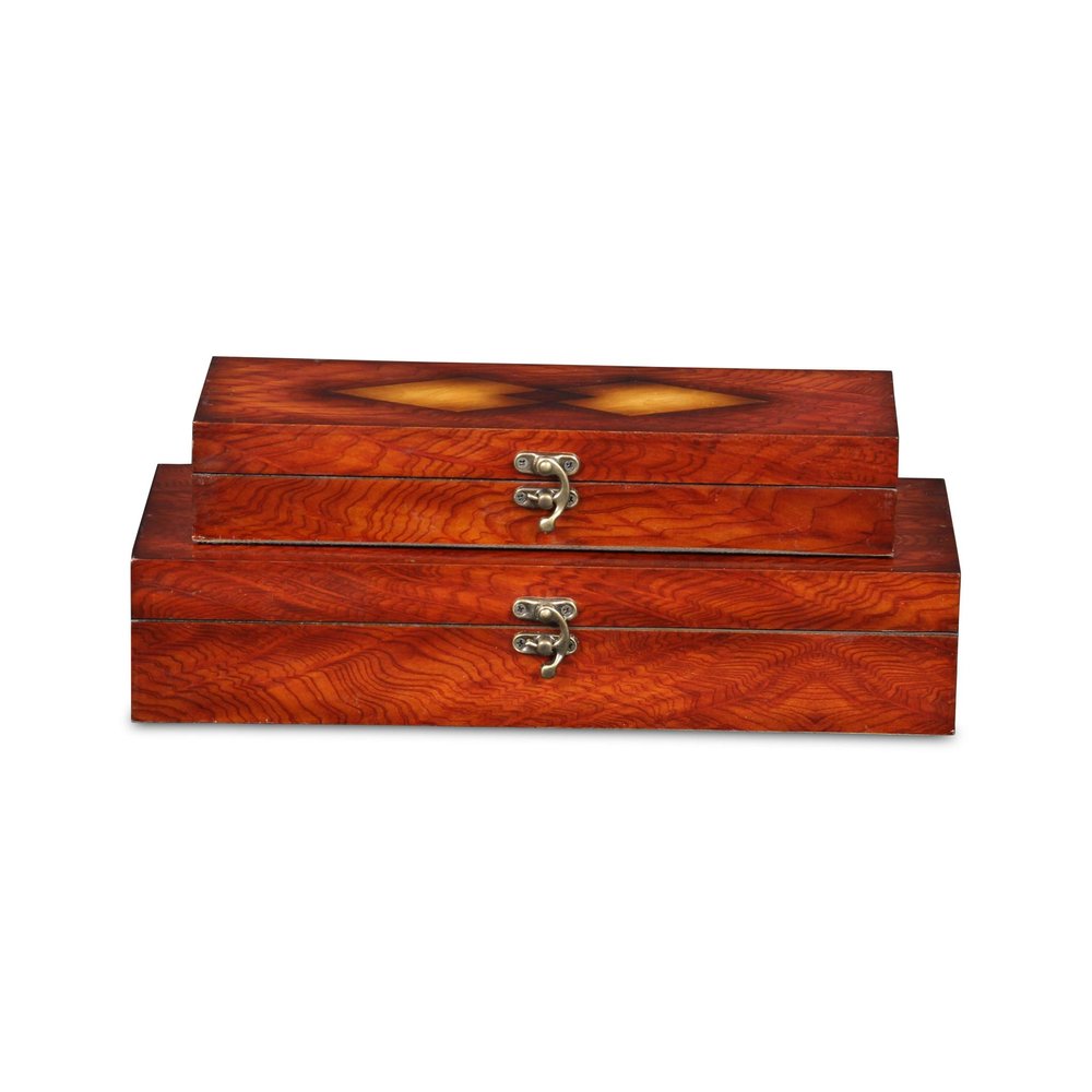 Set of Two Brown Nesting Wood Organizing Box With Lid HomeRoots