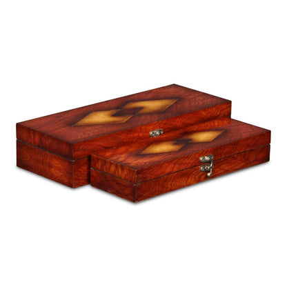Set of Two Brown Nesting Wood Organizing Box With Lid HomeRoots
