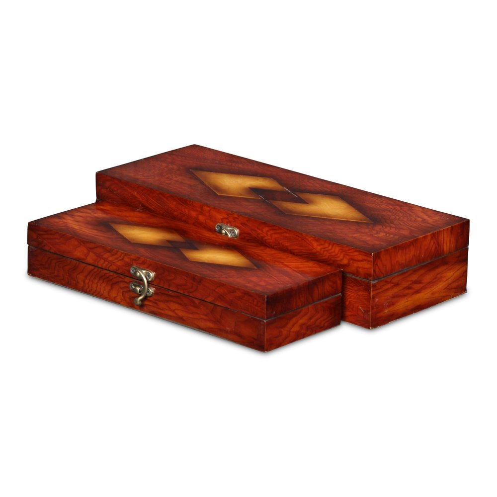 Set of Two Brown Nesting Wood Organizing Box With Lid HomeRoots