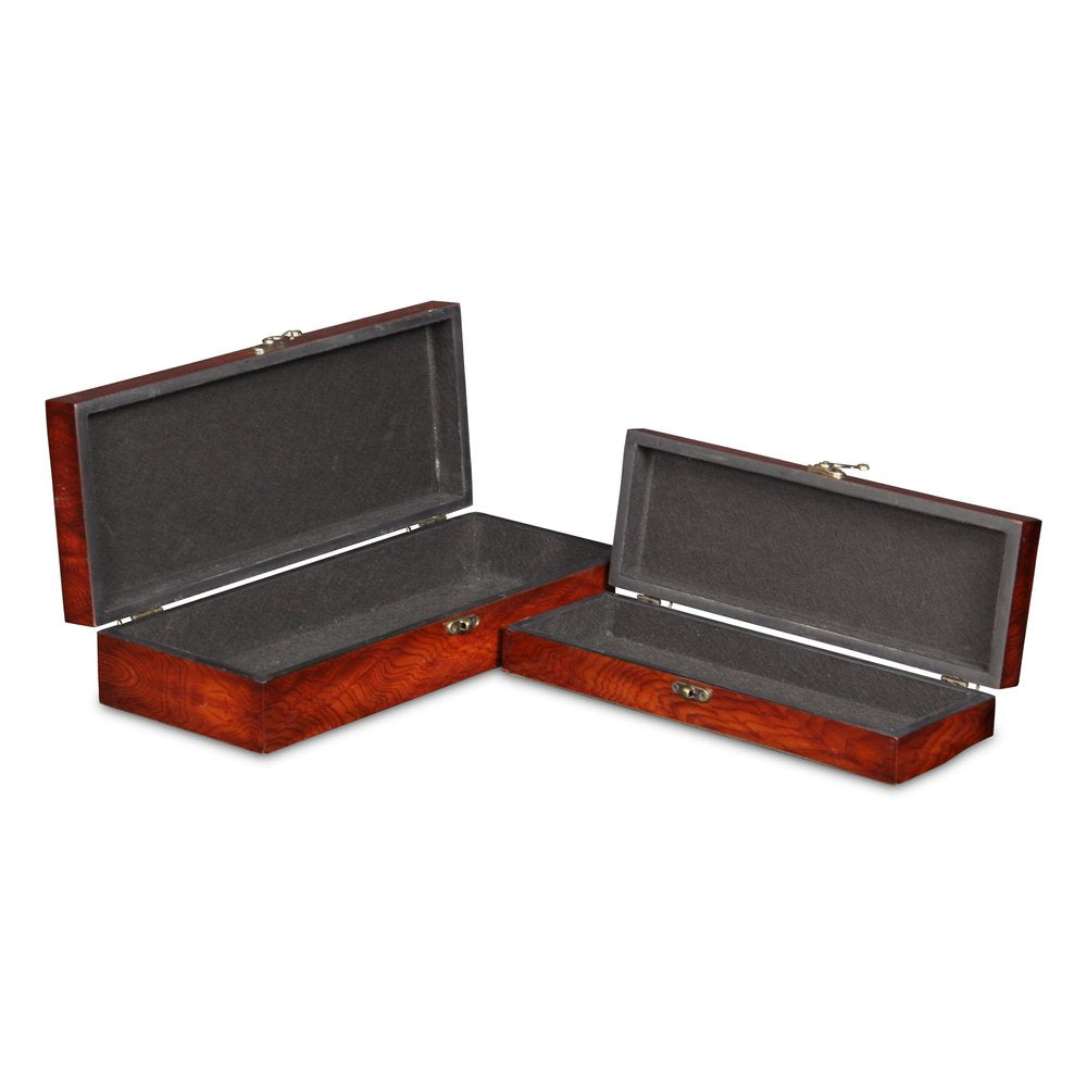 Set of Two Brown Nesting Wood Organizing Box With Lid HomeRoots