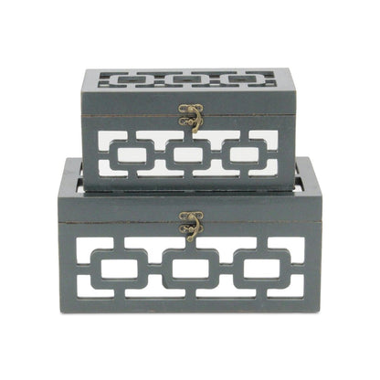 Set of Two Black And White Nesting Wood And Mirrored Glass Organizing Box With Lid HomeRoots