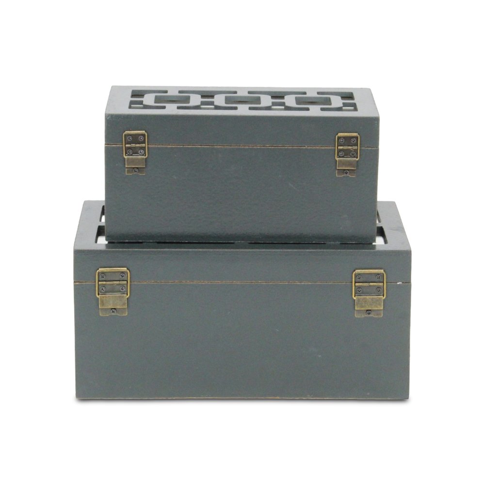 Set of Two Black And White Nesting Wood And Mirrored Glass Organizing Box With Lid HomeRoots