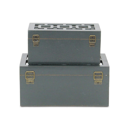 Set of Two Black And White Nesting Wood And Mirrored Glass Organizing Box With Lid HomeRoots