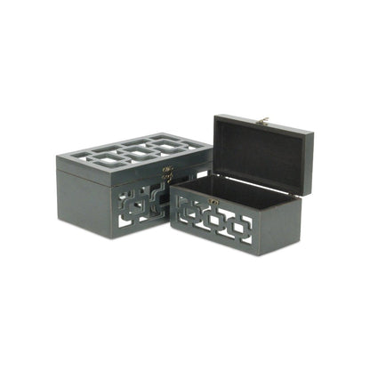 Set of Two Black And White Nesting Wood And Mirrored Glass Organizing Box With Lid HomeRoots