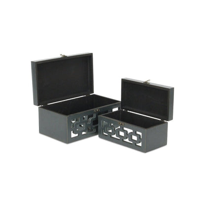 Set of Two Black And White Nesting Wood And Mirrored Glass Organizing Box With Lid HomeRoots