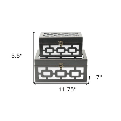 Set of Two Black And White Nesting Wood And Mirrored Glass Organizing Box With Lid HomeRoots